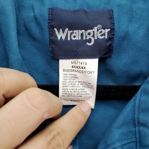 Wrangler Shirt Mens Big 4X Blue Long Sleeve Button-Up Brushpopper Pearl Snap - Picture 2 of 8